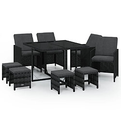 vidaXL Ensemble à manger de jardin coussins 9pcs Résine tressée Noir