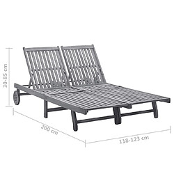 Helloshop26 Transat chaise longue bain de soleil lit de jardin terrasse meuble d'extérieur 2 places avec coussin gris acacia 02_0012227 pas cher