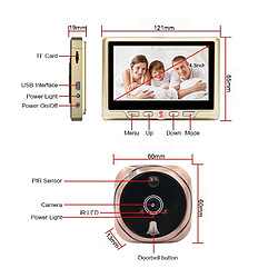 Acheter Wewoo Portier vidéo Visiophone sans fil Interphone 4,3 pouces LCD porte caméra enregistrable enregistrement détection de mouvement oeil sonnette or