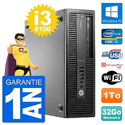 PC HP EliteDesk 800 G2 SFF Intel i3-6100 RAM 32Go Disque 1To Windows 10 Wifi - Occasion