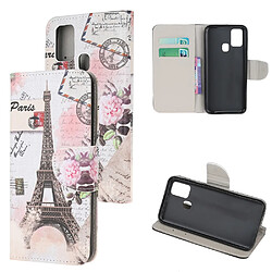 Etui en PU impression de motif de texture croisée avec sangle tour Eiffel pour votre Samsung Galaxy A21s