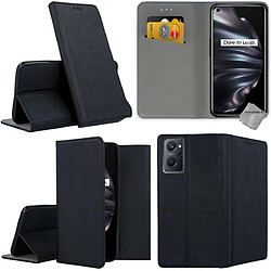 Htdmobiles Housse etui portefeuille avec coque intérieure en silicone pour Oppo A36 / A76 / A96 / Realme 9i + verre trempe - NOIR MAGNET