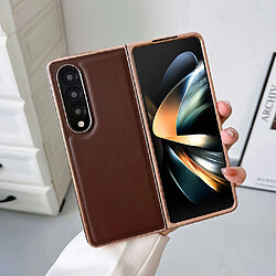 Coque en TPU + cuir véritable électroplaqué pour votre Samsung Galaxy Z Fold4 5G - café