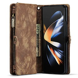 Etui en cuir fendu CASEME magnétique avec support et sangle pour votre Samsung Galaxy Z Fold4 5G - marron