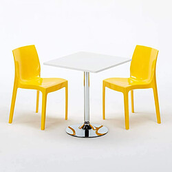 Avis Grand Soleil Table Carrèe Blanc + 2 Chaises Colorées