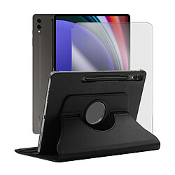 Visiodirect Etui rotatif en simili cuir + verre trempé pour Samsung Galaxy Tab S9 Ultra 14.6" SM-X910 SM-X916 - Noir