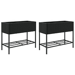 vidaXL Jardinières avec étagère 2 pcs noir 90x40x75 cm résine tressée