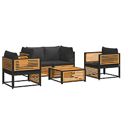 vidaXL Salon de jardin avec coussins 5 pcs Bois d'acacia solide