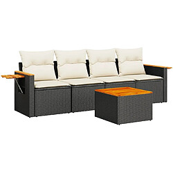 Maison Chic Ensemble de 5 Tables et chaises d'extérieur avec coussins,Salon de jardin noir résine tressée -GKD251100