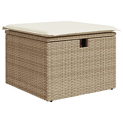 vidaXL Tabouret de jardin avec coussin beige 55x55x37cm résine tressée