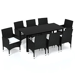 vidaXL Ensemble à manger de jardin coussins 9pcs Résine tressée Noir