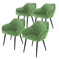 ML-Design Lot de 4x chaises de salle à manger rembourrée en velours fauteuils salon vert