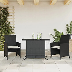 Maison Chic Ensemble de bistro 3 pcs avec coussins,Table + chaises + coussins de jardin noir résine tressée -GKD152585