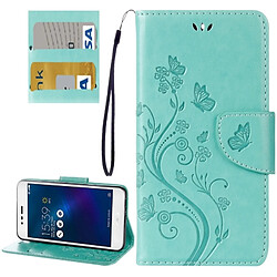 Wewoo Housse Étui vert pour Asus Zenfone 3 Max & 8207 / ZC520TL Papillons Amour Fleurs Gaufrage Horizontal Flip en cuir avec titulaire et fentes cartes portefeuille lanière