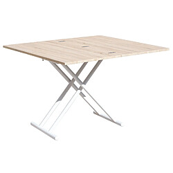 Avis Pegane Table basse relevable rectangulaire extensible coloris chêne /pieds blanc - Longueur 100 x largeur 50-100 cm