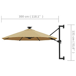 vidaXL Parasol mural de jardin avec LED 300 cm taupe pas cher