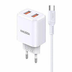 iKaku Kaku KSC-793 Chargeur adaptatif double port rapide 2 en 1 2,4 A avec câble Type-C Blanc