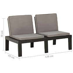 vidaXL Bancs de salon de jardin avec coussins lot de 2 Plastique Gris pas cher