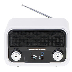 Radio Bluetooth, Tuner FM,Lecture MP3, Port USB et carte SD, Sans Fil, Portable, , Blanc, Adler, AD1185 