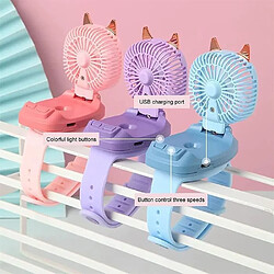 Mini Ventilateur de Montre, Montre portable, Lumière LED Colorée, Ventilateur USB Pliable pour Femmes et Enfants (bleu)