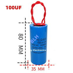 Condensateur de démarrage avec coque en plastique, cellule électrolytique, CD60, 450V, 450ylique, 100UF 80x35mm