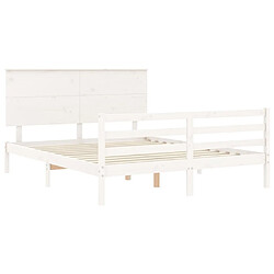 Maison Chic Lit adulte - Cadre Structure de lit avec tête de lit Contemporain blanc King Size bois massif -MN60953 pas cher