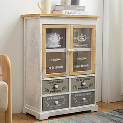 Mobili Rebecca Buffet Meuble Rangement 4 Tiroirs 2 Portes Blanc Beige 81x58x30