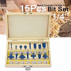 15Pcs 1 / 4Inch Shank Fraise Machine Set Routeur Bits Pour Bois Cutter - bleu