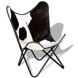 vidaXL Chaise papillon noir et blanc cuir de vache