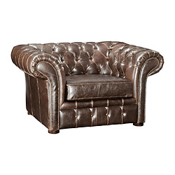 Avis Vente-Unique Fauteuil chesterfield CLOTAIRE 100% cuir vieilli