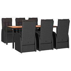 vidaXL Ensemble à dîner de jardin et coussins 7pcs Noir Résine tressée