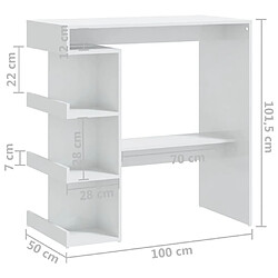 vidaXL Table de bar étagère de rangement Blanc brillant 100x50x101,5cm pas cher