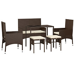 Avis Maison Chic Salon de jardin 6 pcs + coussins - Mobilier/Meubles de jardin - Table et chaises d'extérieur Marron Résine tressée -MN55736