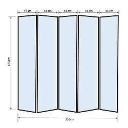 Pegane Paravent japonais bois naturel, séparateur de pièce 5 pans - Hauteur 175 cm x Longueur 220 cm