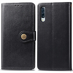 Wewoo Housse Coque Pour Galaxy A50S rétro solide couleur cas de téléphone en cuir boucle avec lanière et cadre photo et fente carte et porte-monnaie et fonction de support noir