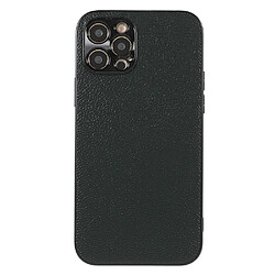 Coque en cuir véritable antichoc, texture litchi vert foncé pour votre iPhone 12 Pro 6.1 pouces