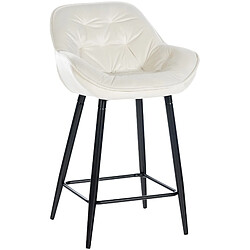 Decoshop26 Tabouret de bar chaise haute x1 assise effet capitonnée en velours crème et métal noir 10_0004890