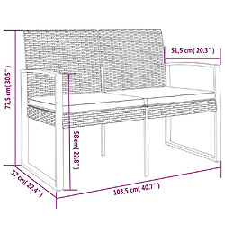 vidaXL Banc de jardin à 2 places avec coussins noir rotin PP pas cher