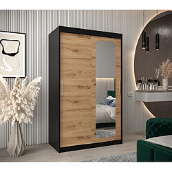 Abiks Meble Armoire PROMO T2 À Portes Coulissantes 200/120/62 2 Portes (Noir/Artisan)