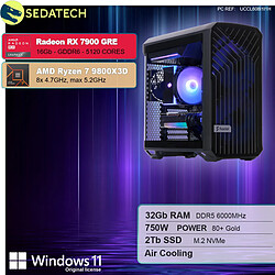 Sedatech PC Gamer Pro Compact ATX • AMD Ryzen 7 9800X3D • RX 7900 GRE • 32Go DDR5 • 2To SSD M.2 • Windows 11