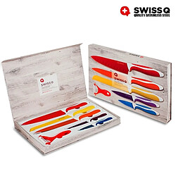 Totalcadeau Coffret de couteaux Swiss Q 5 couteaux et 1 économe