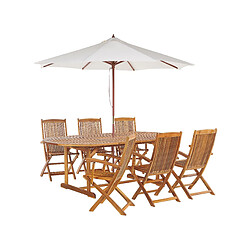 Beliani Table avec chaises et parasol MAUI Bois Bois clair