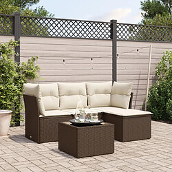 vidaXL Salon de jardin avec coussins 5 pcs marron résine tressée