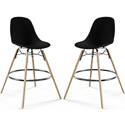 ICONIK INTERIOR Lot de 2 Tabourets de Bar - Design Scandinave - Pieds en Bois - Skögur Noir