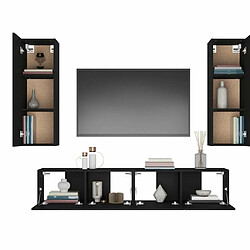 Maison Chic Ensemble de meubles TV 4 pcs | Banc TV Moderne pour salon | Meuble de Rangement - Noir Bois d'ingénierie -MN97640 pas cher