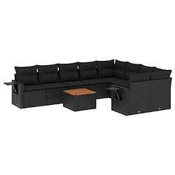 Maison Chic Salon de jardin 10 pcs avec coussins | Ensemble de Table et chaises | Mobilier d'Extérieur noir résine tressée -GKD42511