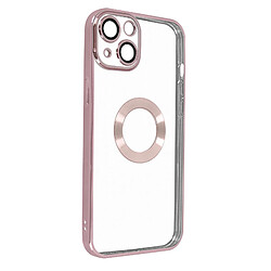 Avizar Coque iPhone 13 Souple Bloc Caméra Couvert Transparent Contour Rose Gold Chromé