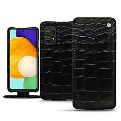 Housse cuir Samsung Galaxy A52 - Rabat vertical - Crocodile nero ( Noir / Black) - NOREVE