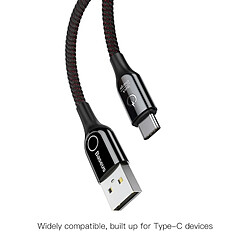 Wewoo Cable 1 m, 3A, DEL intelligente, déconnexion automatique USB, câble de charge synchronisation données avec cordon tressé type C, pour Galaxy, Huawei, Xiaomi, LG, HTC et autres téléphones intelligents (Noir)