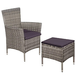 Maison Chic Chaise Relax,Fauteuil et tabouret et coussins d'extérieur Résine tressée Gris -GKD71113